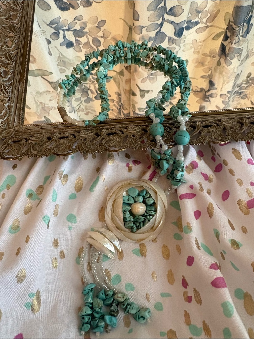 Turquoise Bead and Seashell Statement Necklace